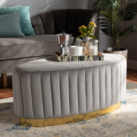 Baxton Studio WS-20352-Grey Velvet/Gold-Otto Kirana Glam and Luxe Grey Velvet Fabric Upholstered and Gold PU Leather Ottoman